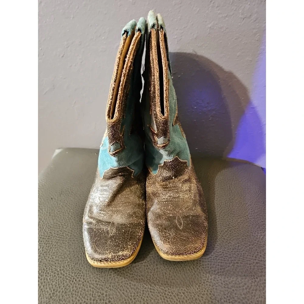 Roper Kids Youth Sz 3 Blue Cowboy Western Boots Square Toe‎ Pull On Lots Of Wear